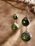 Blue Pottery 2 Beads Earring Big (Green)